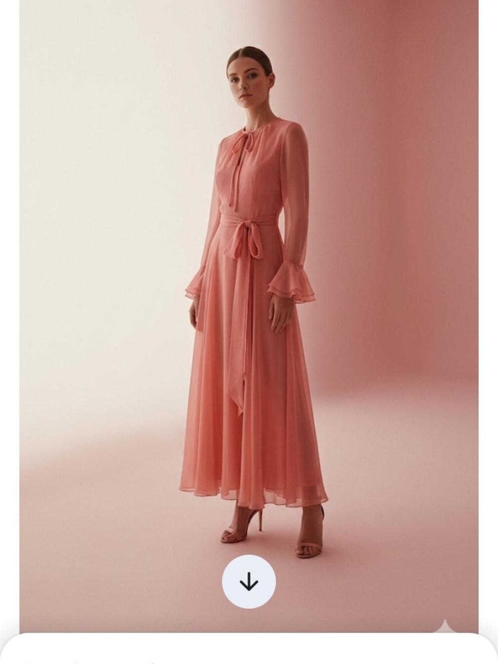 Women's Long Sleeve Maxi Dress in Coral Peach Vintage 70's